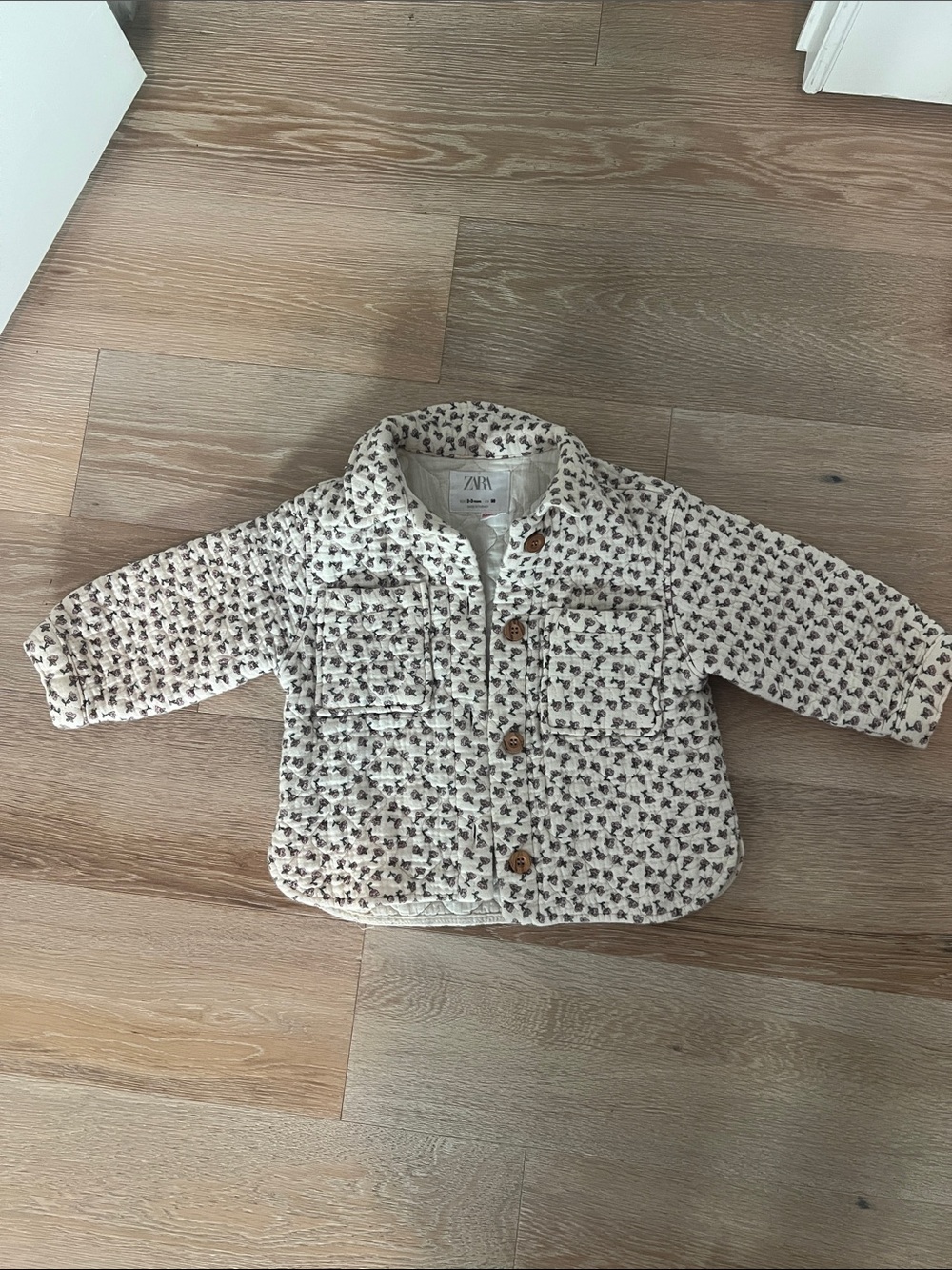 Zara Cream Quilted floral Button-Down Shirt Jacket